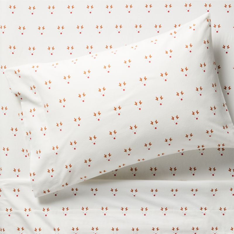 Supercozy Christmas Reindeer Organic Flannel Kids Twin Sheet Set | Crate & Kids | Crate & Barrel