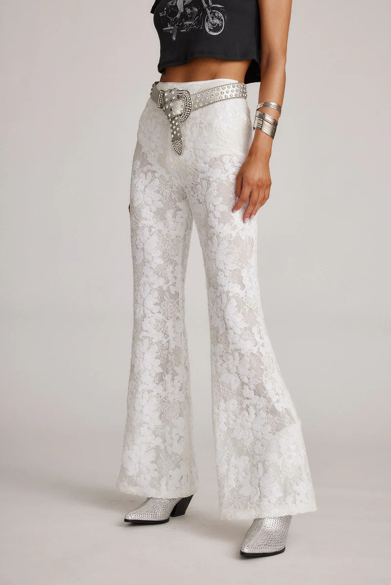 Maddox White Sequin Lace Pants | 12th Tribe