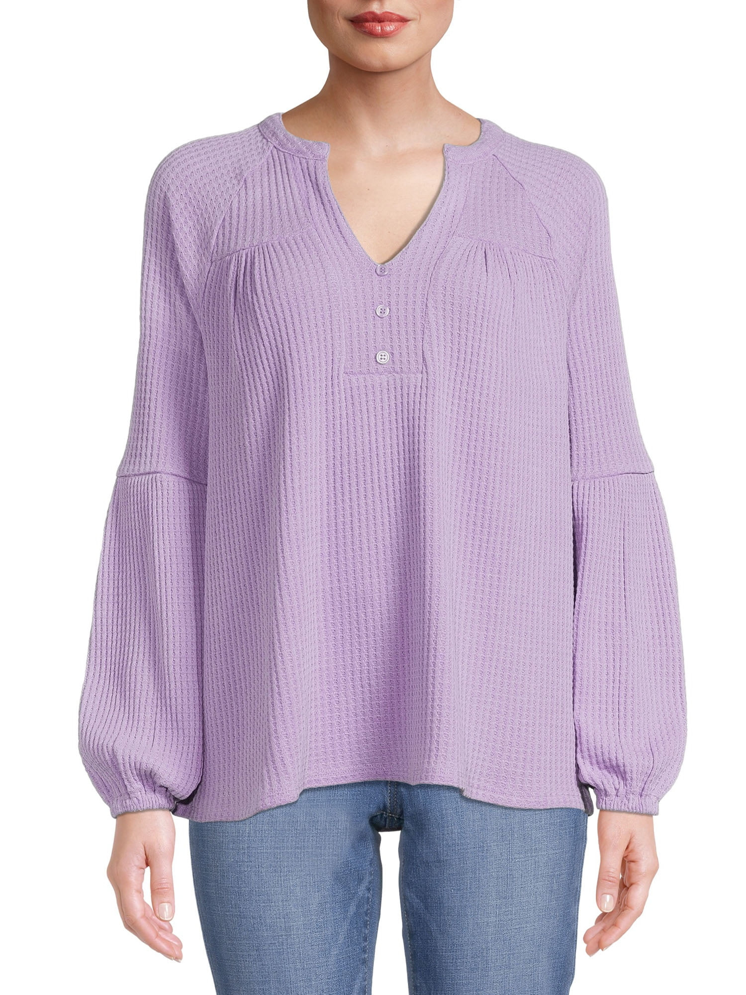 Time and Tru Women's Waffle Peasant Top - Walmart.com | Walmart (US)