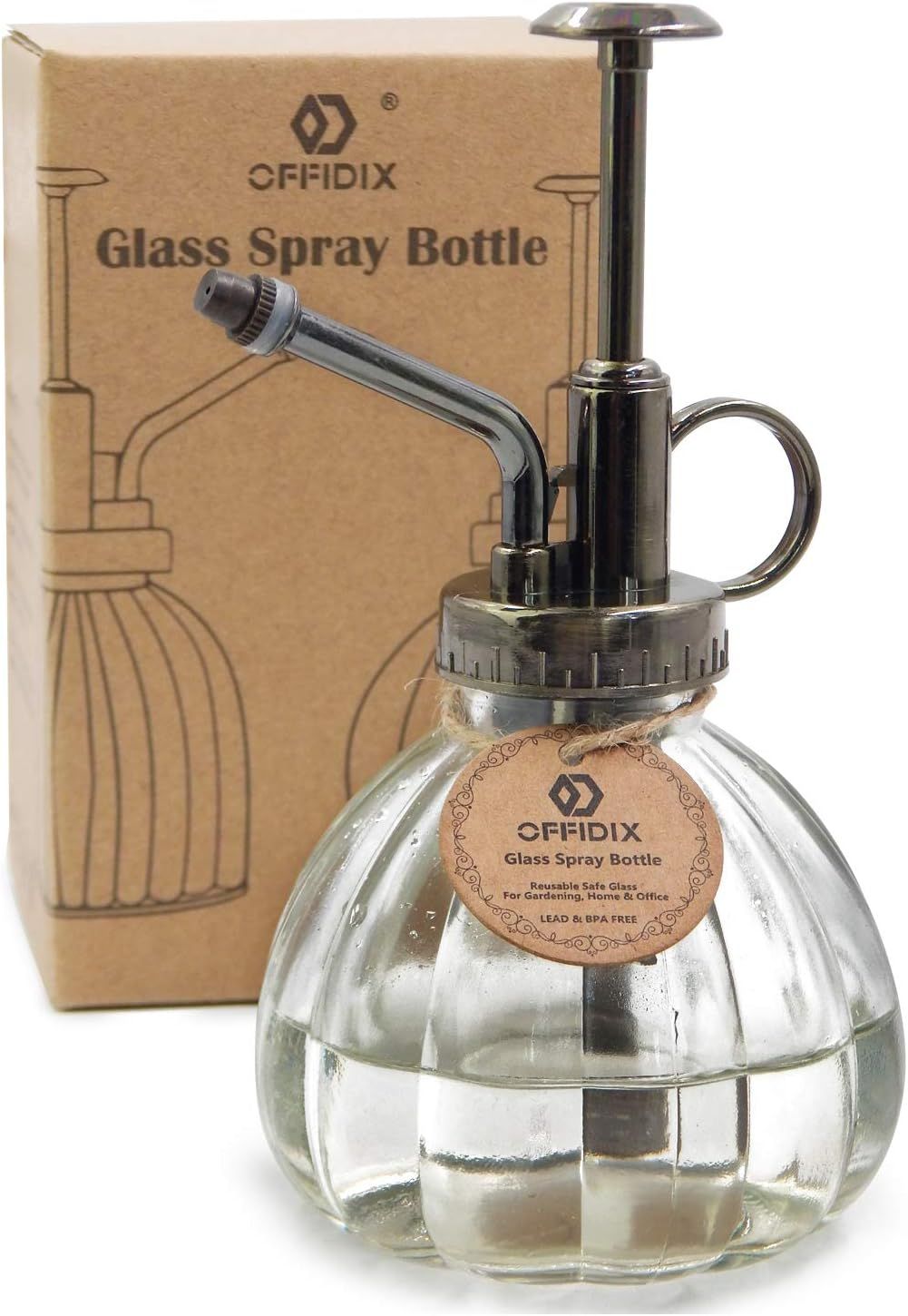 OFFIDIX Transparent Glass Watering Spray Bottle, 6.3 Inches Tall Vintage Style with Bronze Plasti... | Amazon (US)