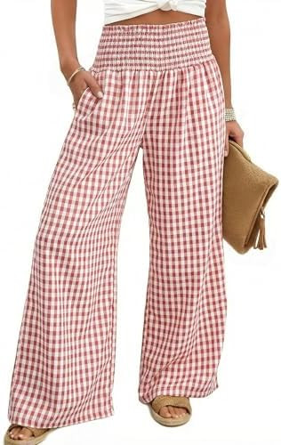 Dokotoo Womens Striped Gingham Pants 2026 Casual Pants Cute Comfy Bottoms with Pockets Plaid Outf... | Amazon (US)