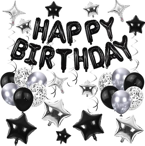 56 PCS Happy Birthday Balloons Happy Birthday Banner Silver and Black Balloons for Boys Men Girls... | Amazon (US)