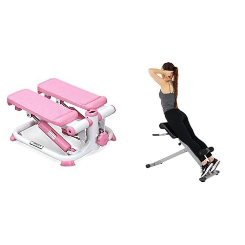 Sunny Health & Fitness Exercise Stepping Machine, Portable Mini Stair Stepper for Home or Office Workouts + Sunny Health and Fitness 45 Degree Hyperextension Roman Chair, Steel, Grey, One Size | Amazon (US)
