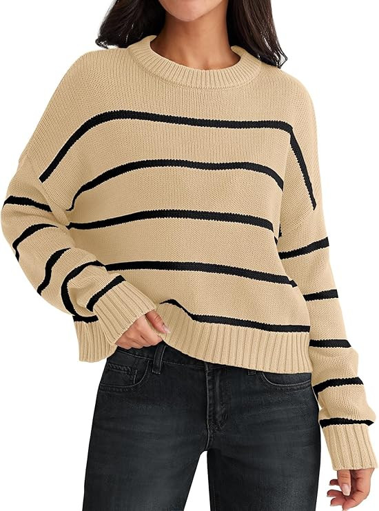 LILLUSORY Womens Striped Sweater Pullover Crewneck Knit Long Sleeve Cable Knitted Sweaters | Amazon (US)