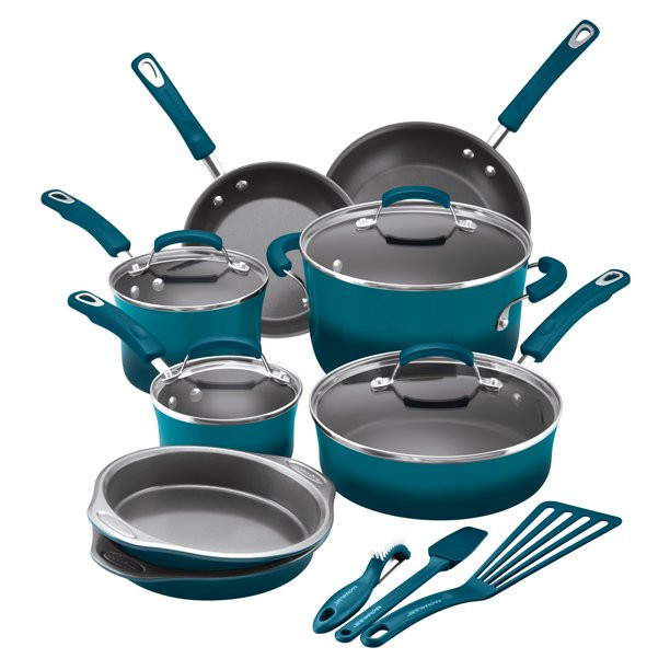 Rachael Ray 15-Piece Nonstick Pots and Pans Set/Cookware Set, Marine Blue | Walmart (US)