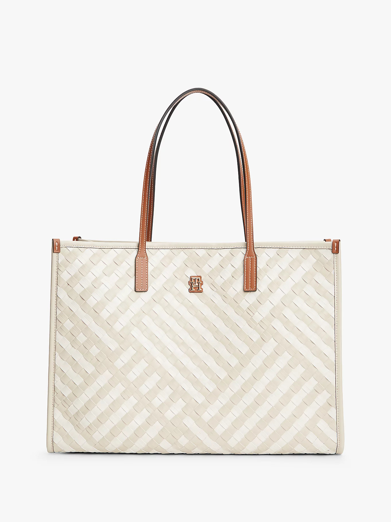 City TH Monogram Woven Tote Bag | Beige | Tommy Hilfiger | Tommy Hilfiger UK