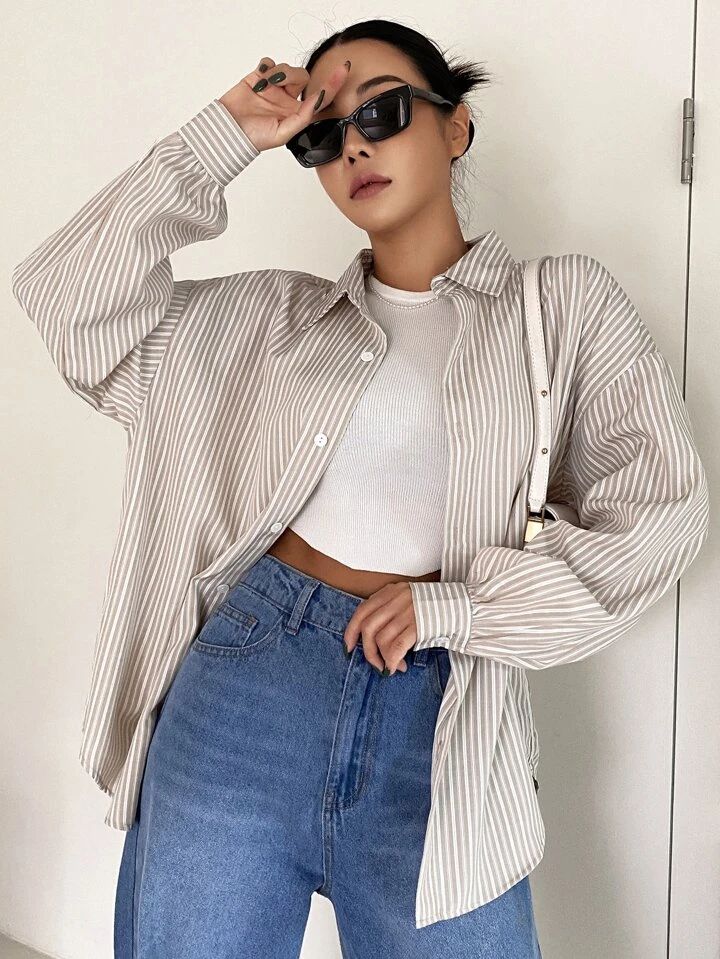DAZY Striped Drop Shoulder Shirt | SHEIN