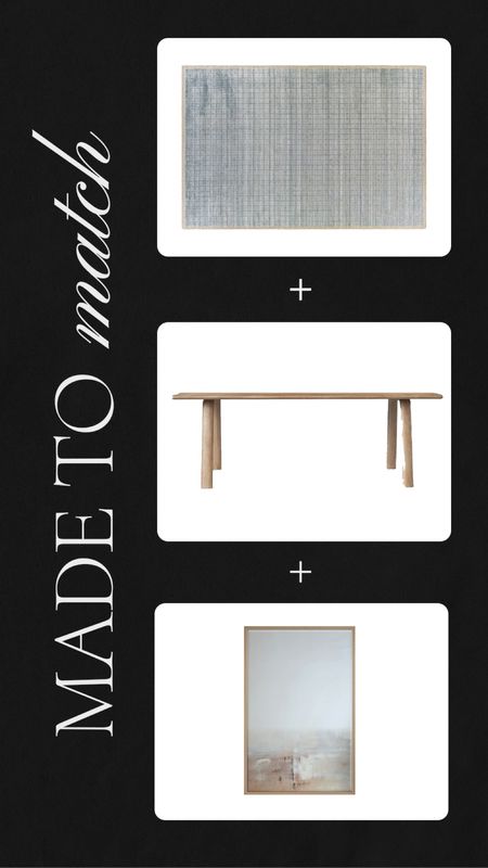 Dining room rug, sofa, art combinations. These combos are made to match! Contemporary transitional dining room design
