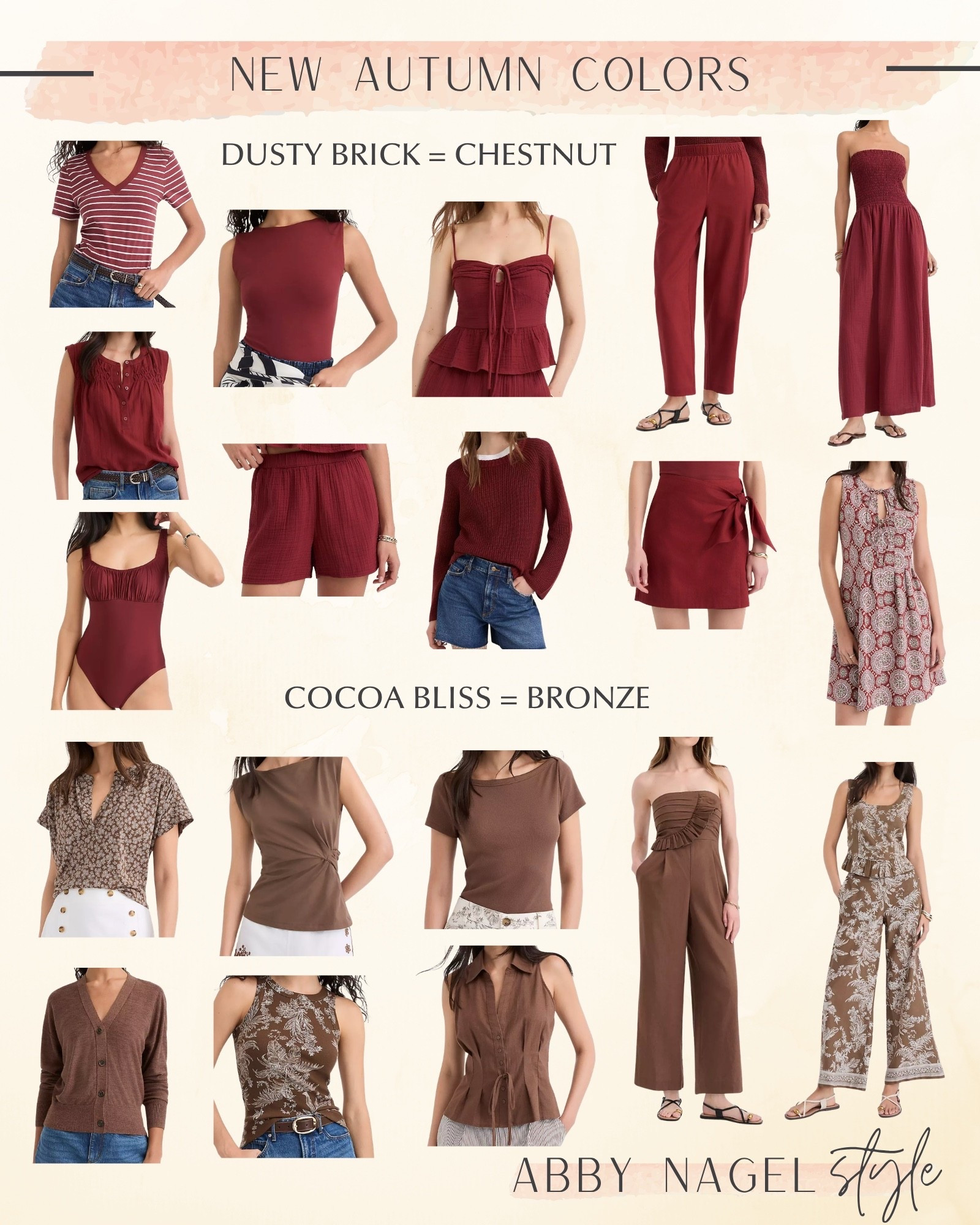 Fun new arrivals for Autumns! 

Dusty Brick has slightly more red than Chestnut.  Still a great rich & warm shade! 

Cocoa Bliss is pretty darn close to bronze…which can be tricky to locate! 