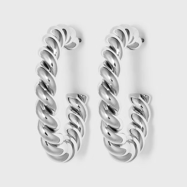 Medium Textured Hoop Earrings - A New Day™ Silver | Target