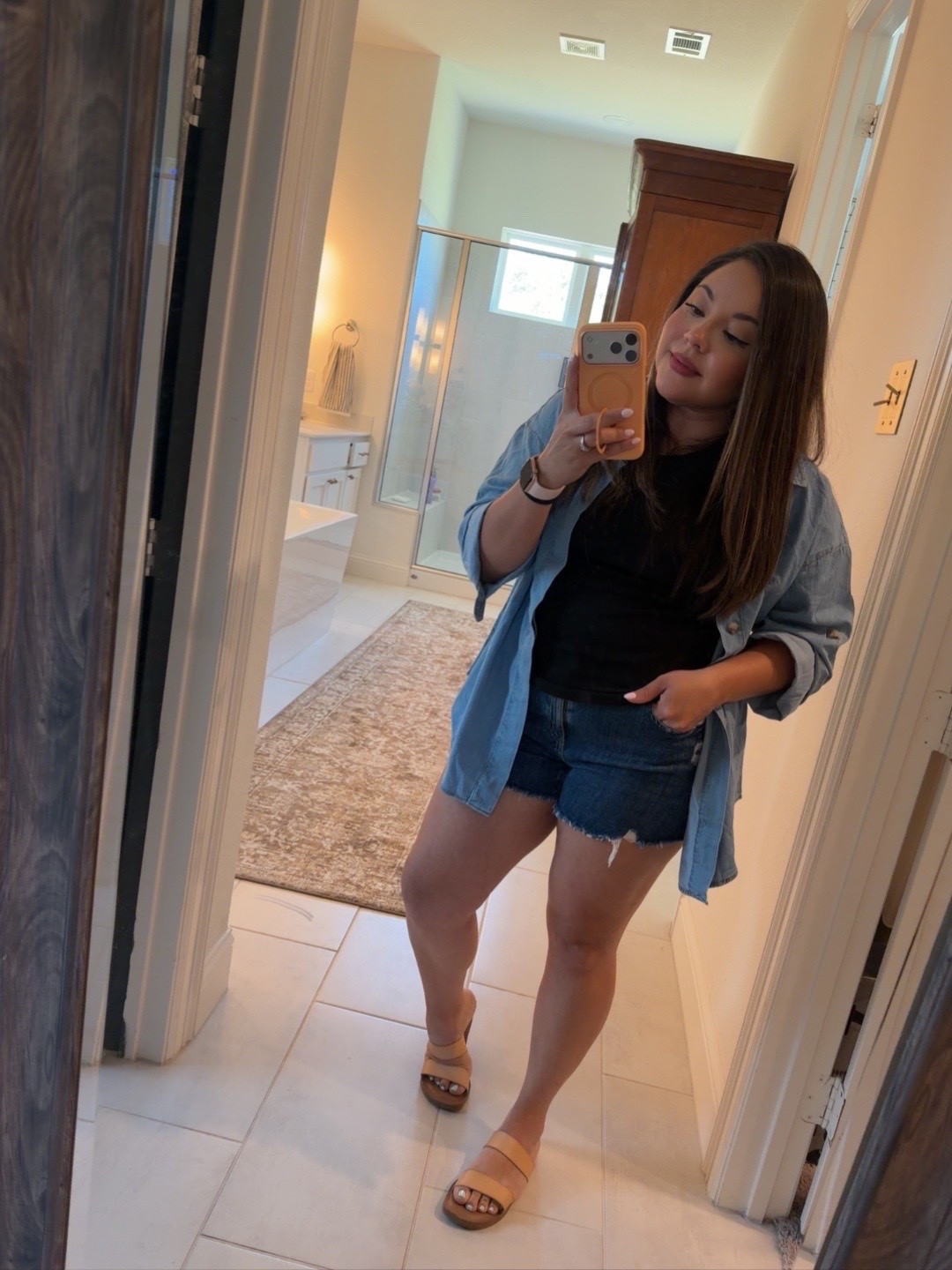 Mom outfit, shorts, denim shirt , sandals, casual outfit, ootd, mom outfit, casual mom style, everyday outfit, denim shirt outfit, denim shorts outfit, summer outfit, Amazon sandals, mom fashion, casual summer style, weekend outfit, ootd

#LTKdayinmylife #LTKmomlife #LTKootd