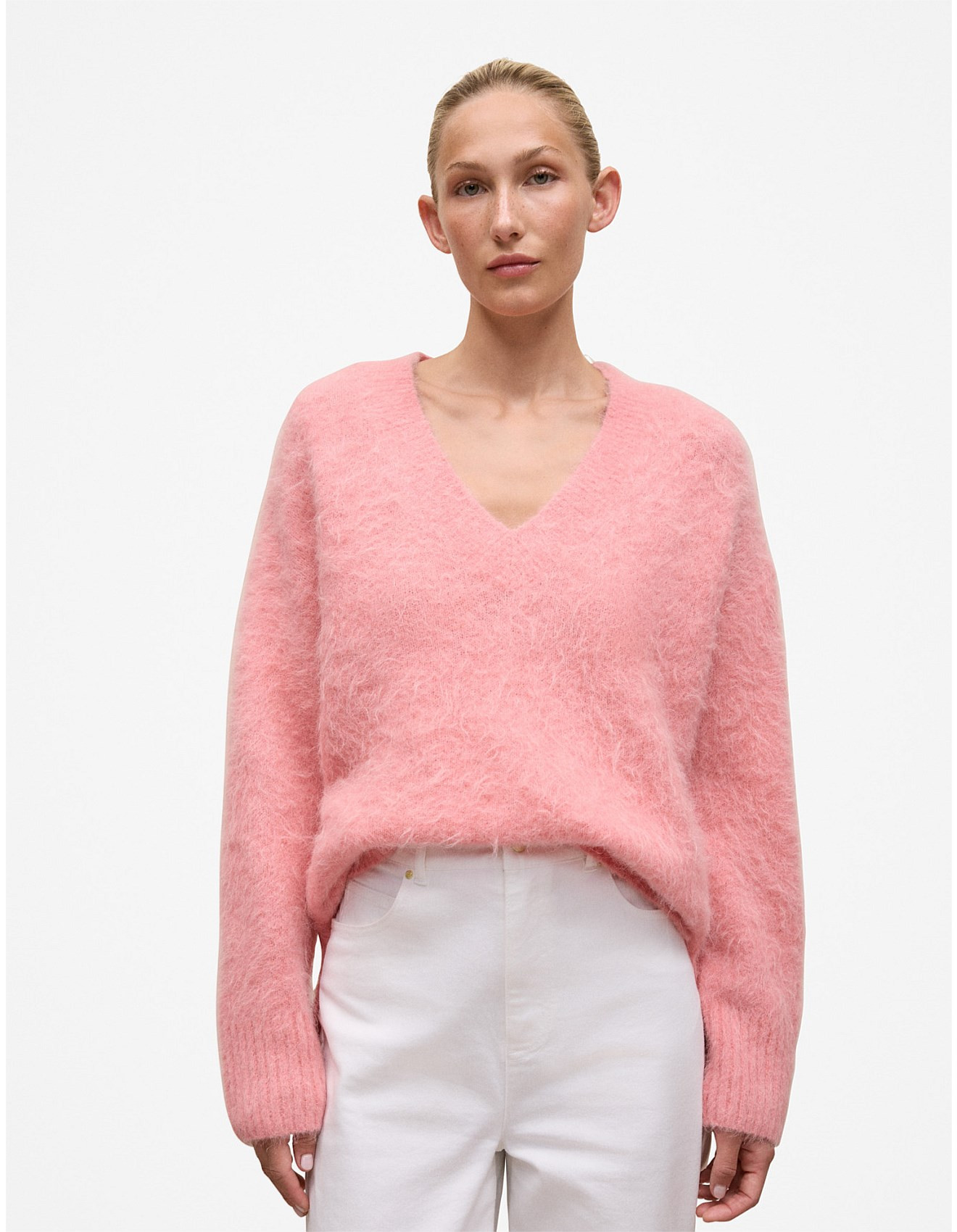 Brushed Alpaca Relaxed V Knit | David Jones (Australia & New Zealand)