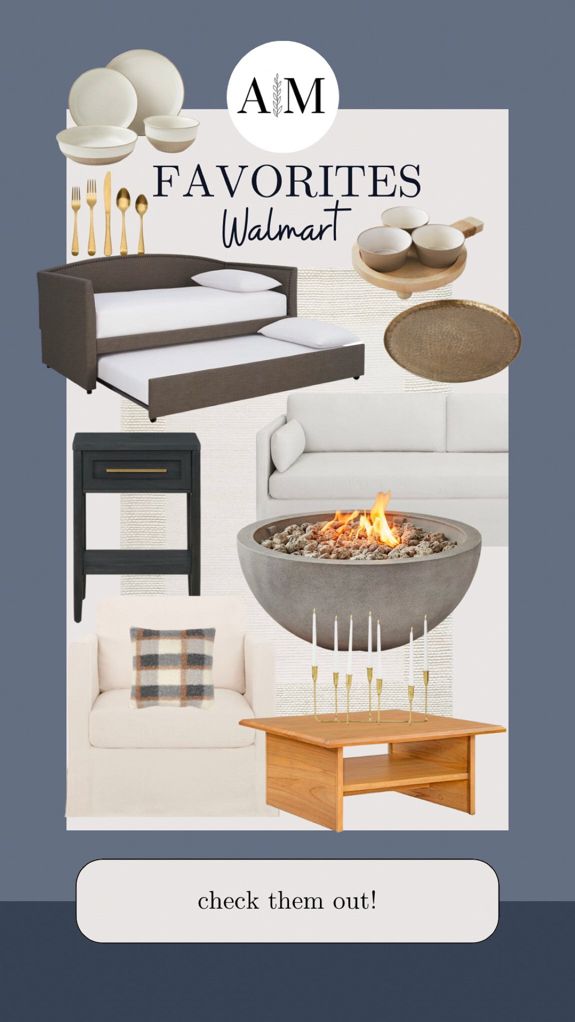 Cozy up outdoors with this beautiful propane fire pit or get comfy indoors on the matching slipcover sofa and swivel chair with some added ambiance including this gold candelabra. 

#LTKstyletip #LTKSeasonal #LTKhome