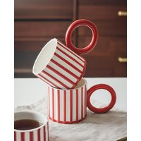 Red & White Striped Christmas Mug - Stripe Ceramic Candy Cane Cocoa Cup Hosting Gift, Holiday | Etsy (US)