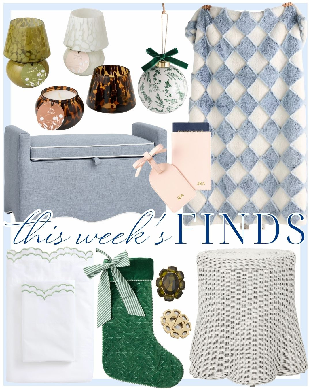 some new finds of the week that you’ll love! From scalloped bedding and velvet stockings to tortoise candles and holiday ornaments, these home and holiday picks are perfect for gifting or refreshing your space!

holiday home decor, christmas gift ideas, cozy home accents, seasonal styling, festive decor, scalloped bedding, designer candles, velvet stocking, monogram gifts
 

 #LTKGiftGuide #LTKHoliday #LTKHome
