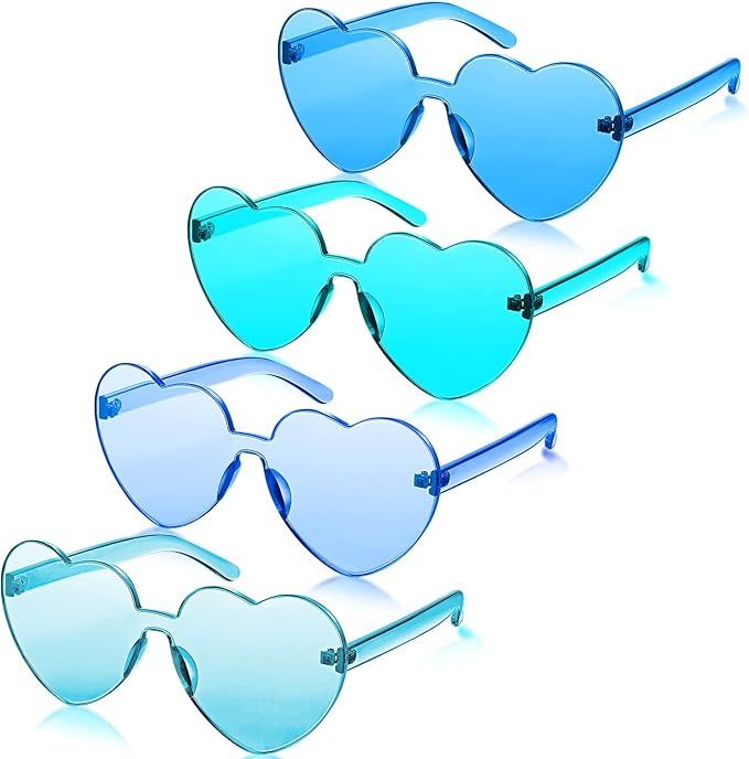 TOODOO 4 Pieces Heart Shape Rimless Sunglasses Transparent Candy Color Party Eyewear | Amazon (US)