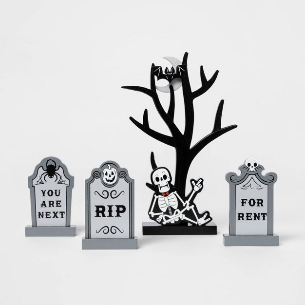 4pc Mini Mantel Wood Tree with Gravestones Halloween Decorative Prop - Hyde & EEK! Boutique™ | Target
