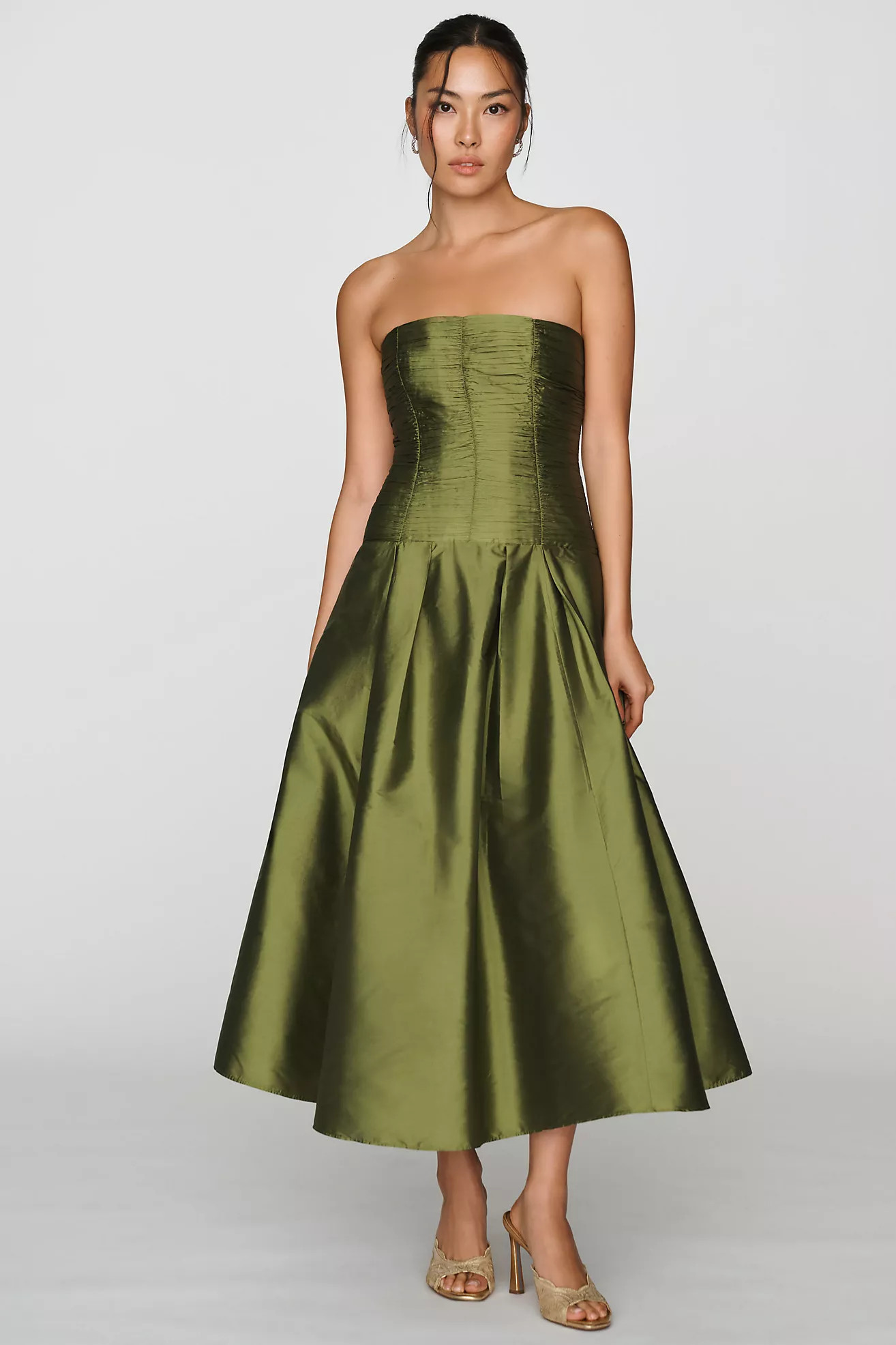 BHLDN Drop-Waist Satin Midi Dress | Anthropologie (US)