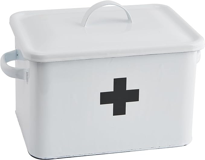 Enameled First Aid Box with Lid & Black Cross on Front | Amazon (US)
