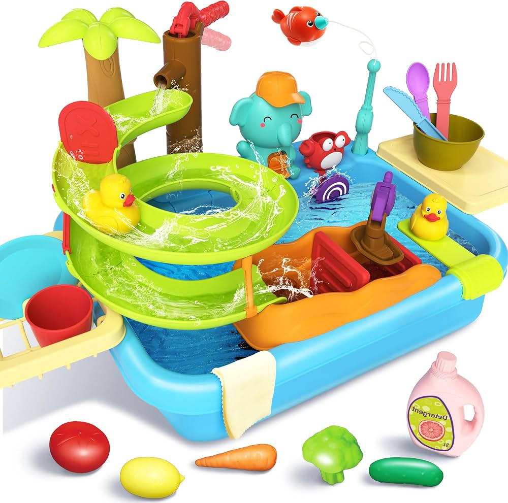 4-in-1 Kitchen Sink Toy with Upgraded Water Slide Track, Magnetic Fishing Game Floating Toys for ... | Amazon (US)