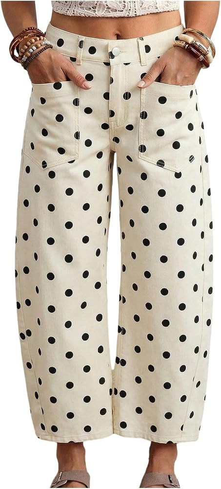 WDIRARA Women's Polka Dots Pants Vintage Stretchy Straight Leg Jeans | Amazon (US)