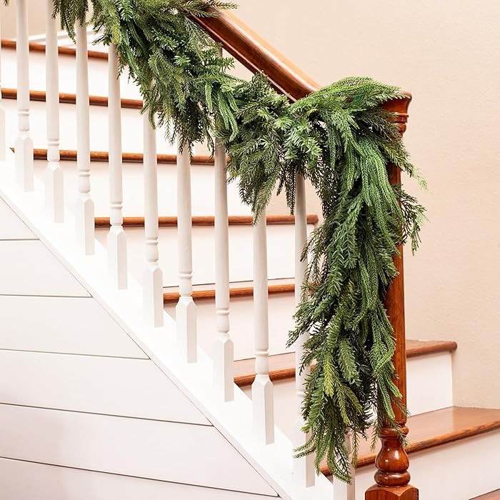 Mixed Norfolk Pine Garland with Evergreen, and Cedar Garland Artificial Realistic Greenery Branch... | Amazon (US)