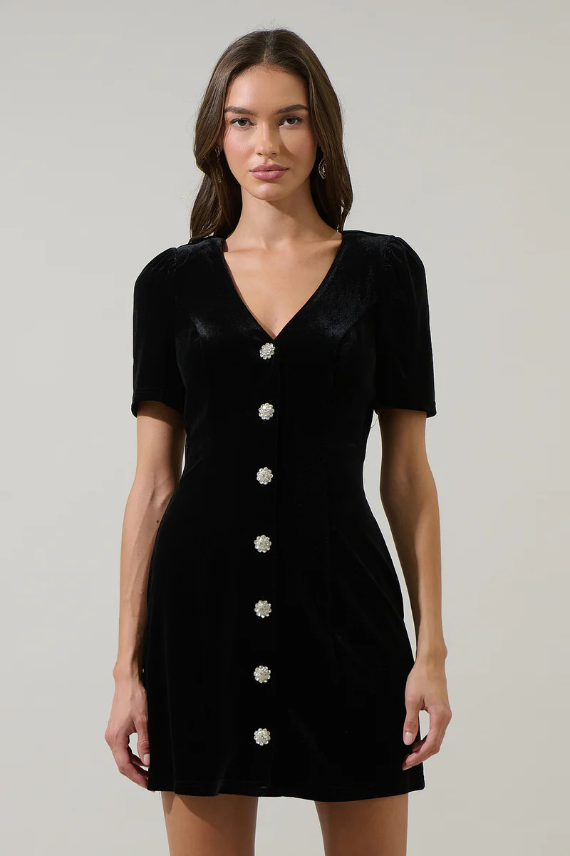 Jackson Velvet Button Mini Dress | Sugarlips