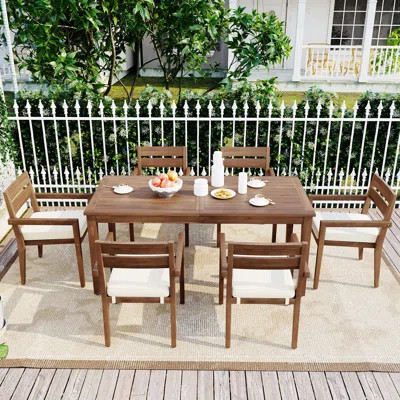 7 Pieces Acacia Wood Outdoor Dining Set With Cushions | Wayfair North America