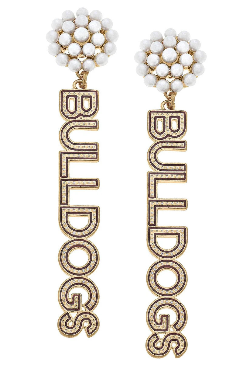 Mississippi State Bulldogs Pearl Cluster Dotted Enamel Drop Earrings | CANVAS