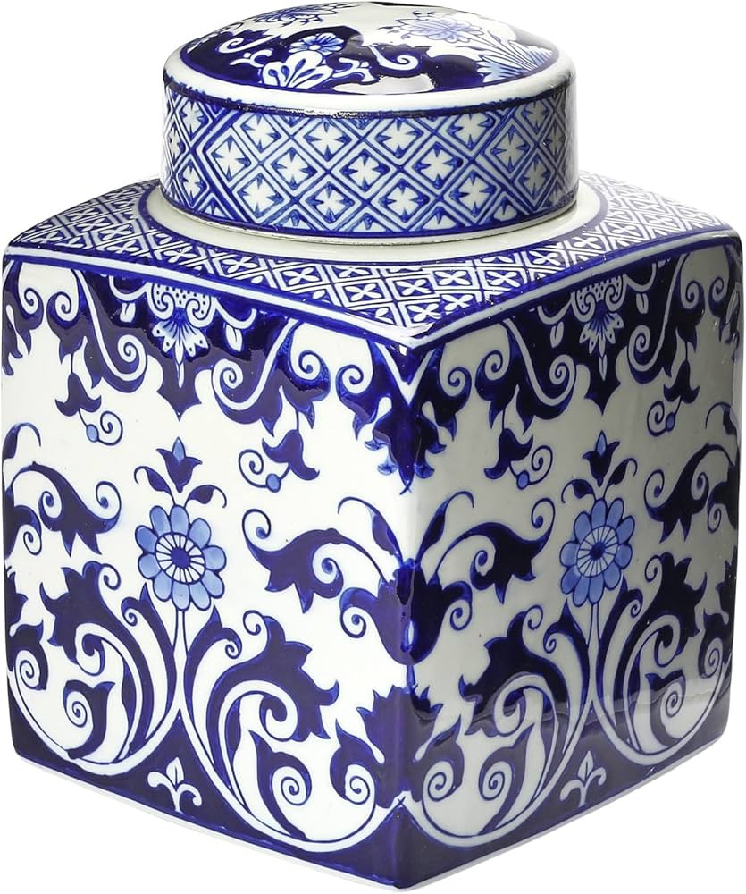 Creative Co-Op Decorative Stoneware, Blue and White Ginger Jar, Floral Pattern | Amazon (US)