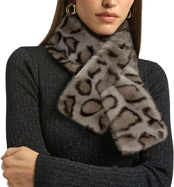 Womens Fur Collar Scarf Leopard Print Faux Fur Scarves for Women, Neck Shrug for Spring Fall Wint... | Amazon (US)