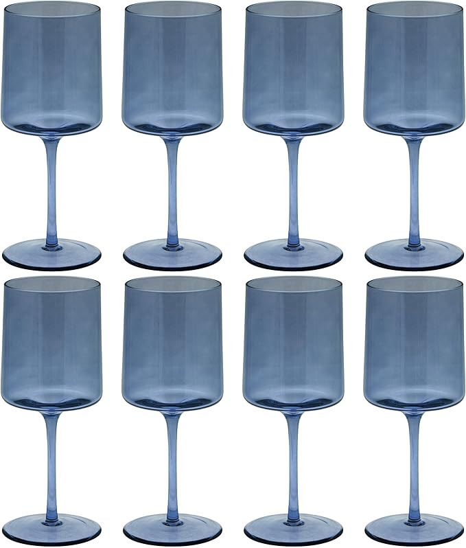 Karma Mid Century Wine Glass Blue Set Of Eight | Amazon (US)