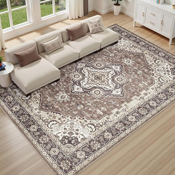 Washable Area Rug 8x10: Vintage Non-Slip Stain Resistant for Living Room, Soft Large Carpet for B... | Amazon (US)