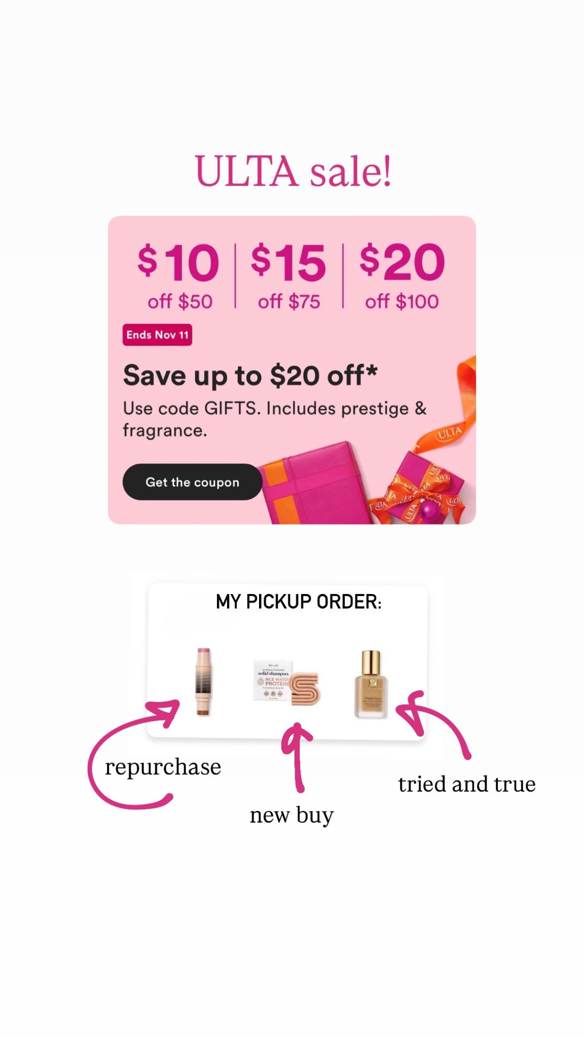 Ulta sale! Great time to stock up on gifts or stocking stuffers

Foundation shade Buff
Bronzer/Blush stick shade 2.5

Ulta haul 
Makeup haul
Gift ideas
Beauty gifts

#LTKSaleAlert #LTKBeauty #LTKGiftGuide