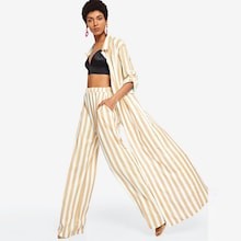 Striped Long Coat With Pants | SHEIN