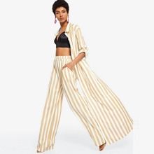 Striped Long Coat With Pants | SHEIN