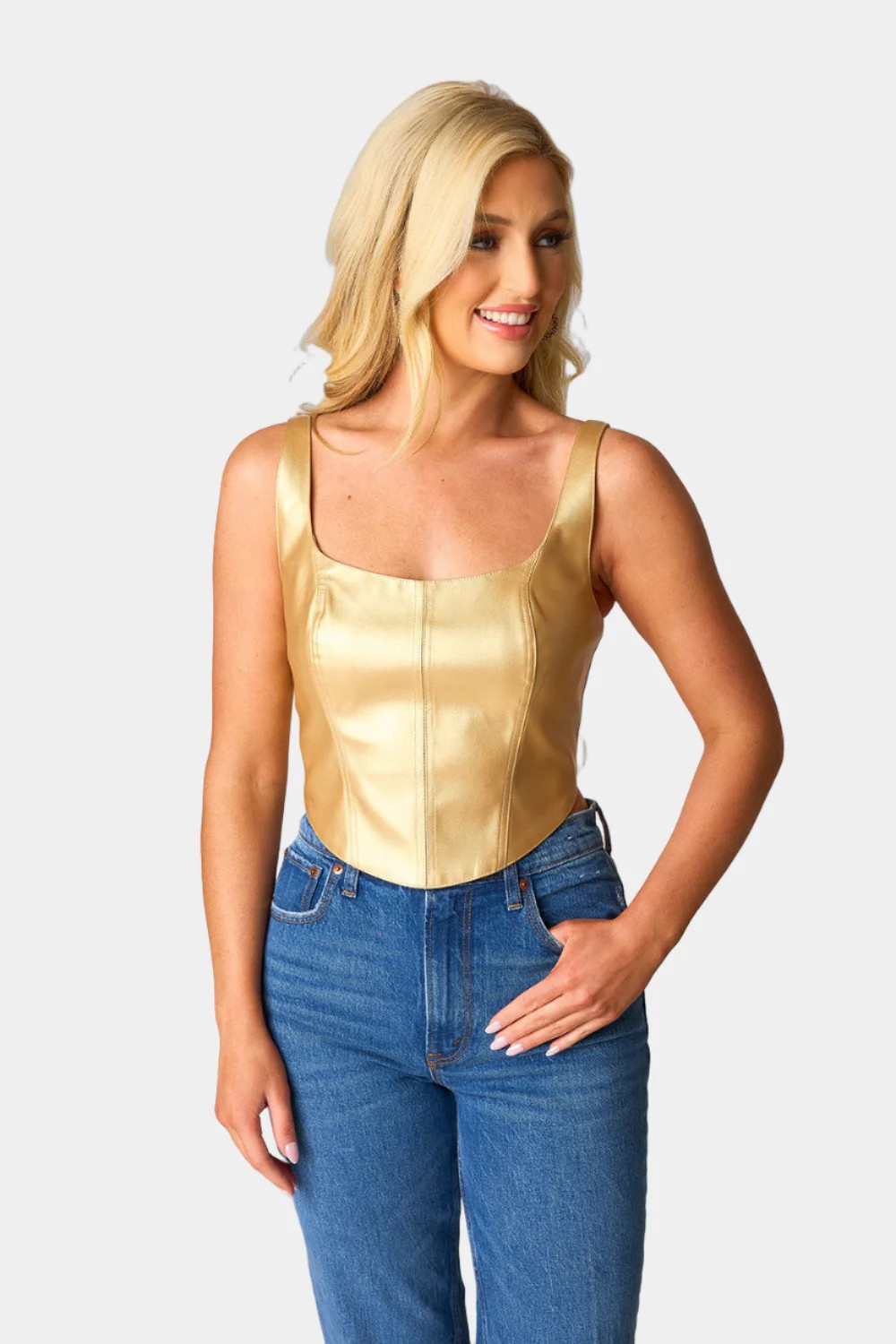 BuddyLove | Coco Vegan Leather Corset Top | Gold | BuddyLove
