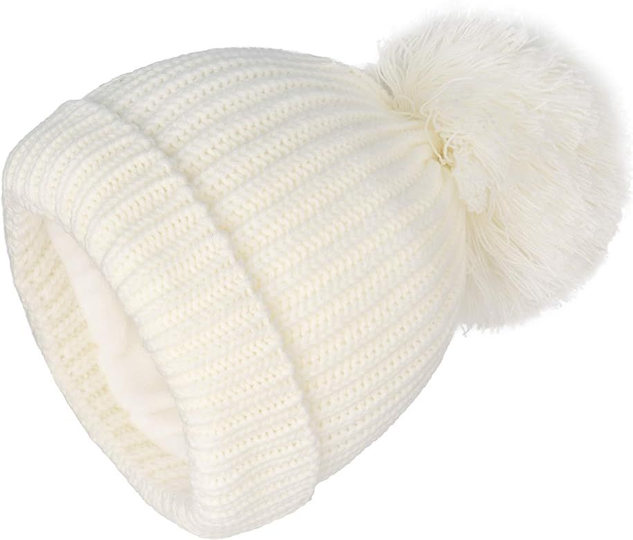 LANGZHEN Winter Warm Knitted Baby Hats for Girls Pom Pom Kid Toddler Boys Beanies Cap with Fleece... | Amazon (US)
