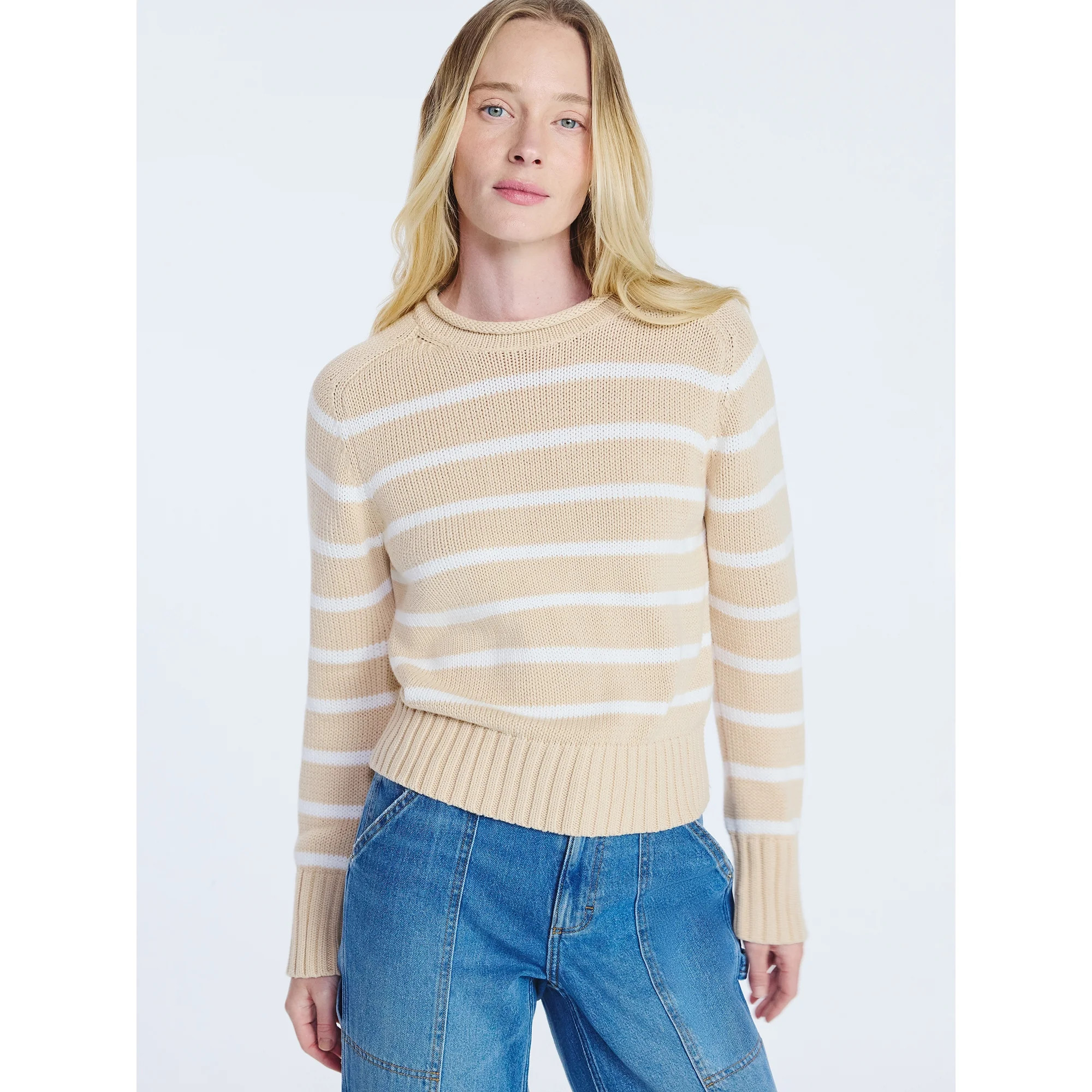 Free Assembly Women’s Saddle Shoulder Roll Neck Cotton Sweater with Long Sleeves, Sizes XS-XXL | Walmart (US)
