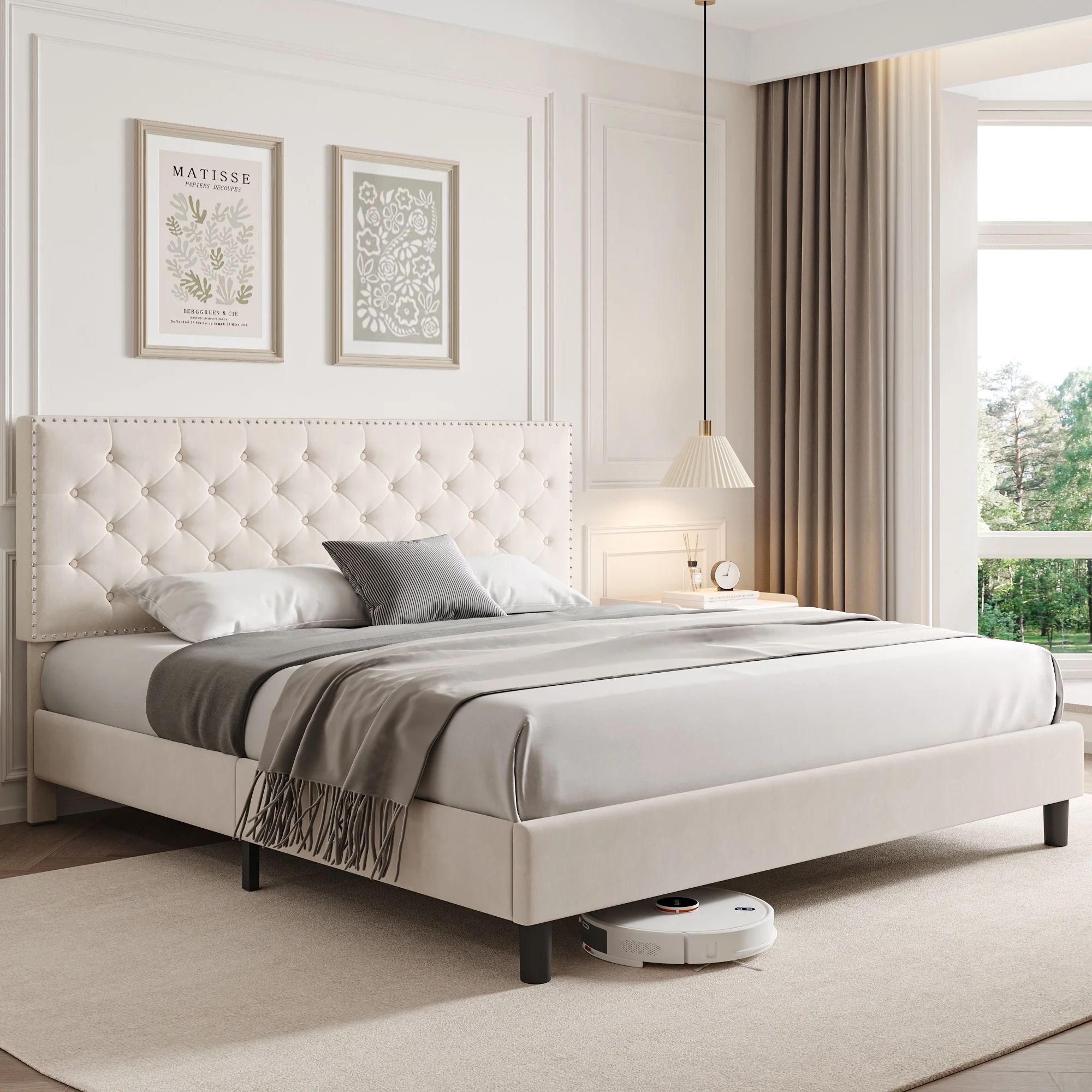 Homfa Queen Size Bed, Modern Upholstered Platform Bed Frame with Adjustable Headboard for Bedroom... | Walmart (US)