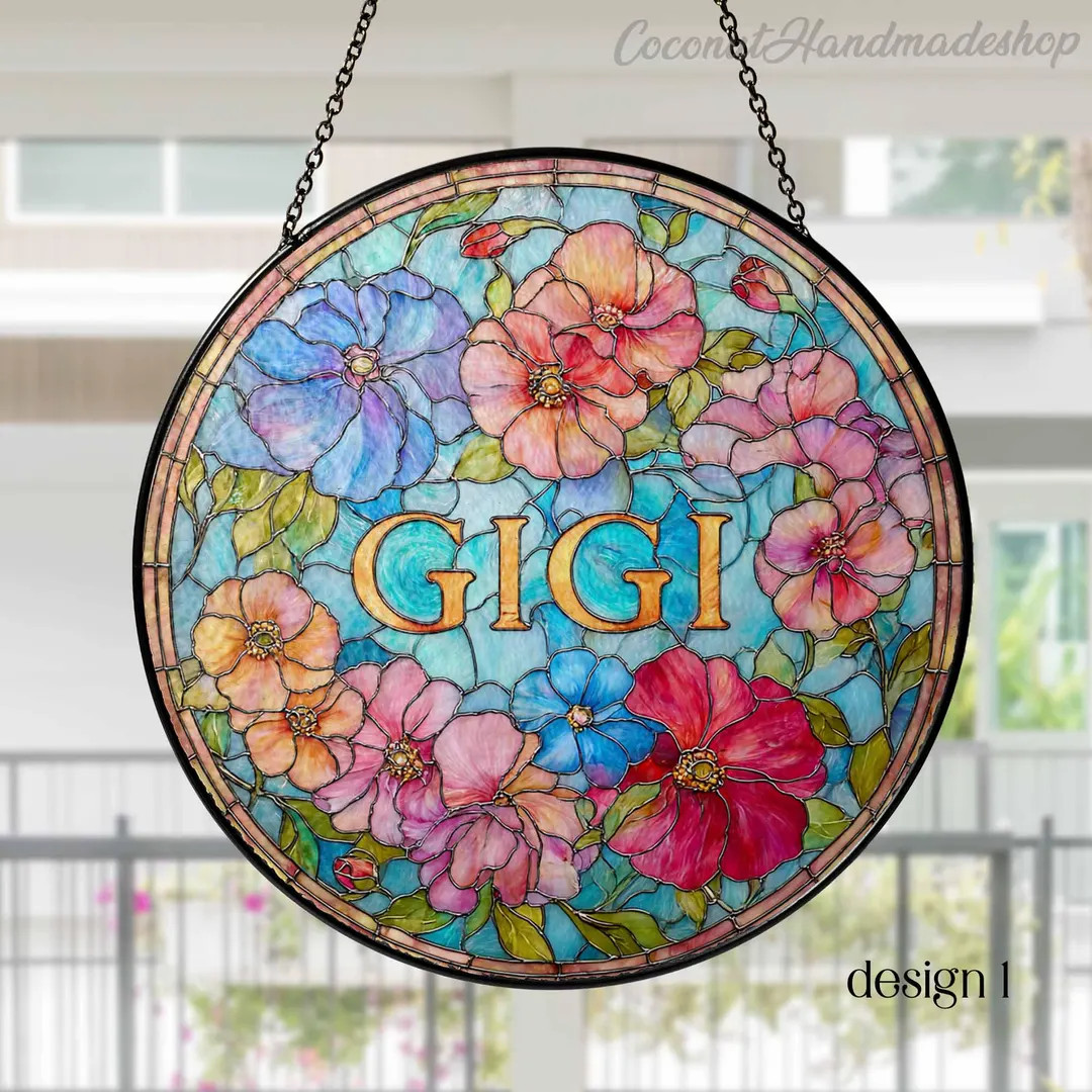 Floral Glass Suncatcher for Gigi, Grandma Mimi Nana Floral Window Decor Gift, Christmas Gift for ... | Etsy (US)