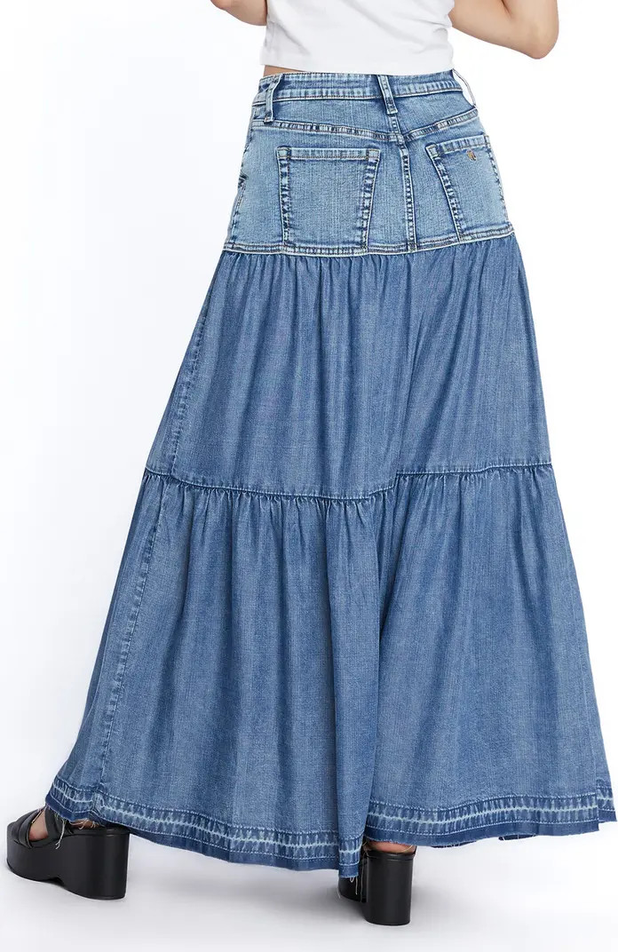 Contrast Tiered Denim Maxi Skirt | Nordstrom
