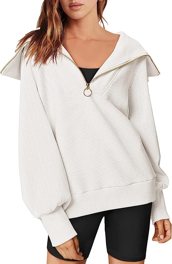 Womens 2023 Fall Fashion Oversized Quarter Zip Pullover Sweatshirts Hoodie for Teen Girls Trendy ... | Amazon (US)