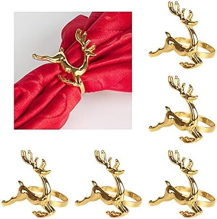 Jofefe 6Pcs Deer Napkin Rings Gold Napkin Rings Elk Chic Napkin Ring Holder for Christmas, Thanks... | Amazon (US)