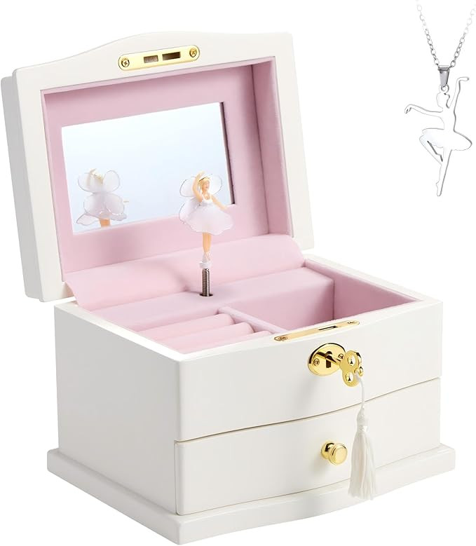 White Wooden Ballerina Musical Jewelry Box-Music Chest with Mirror Lock for Girls and Women, Idea... | Amazon (US)