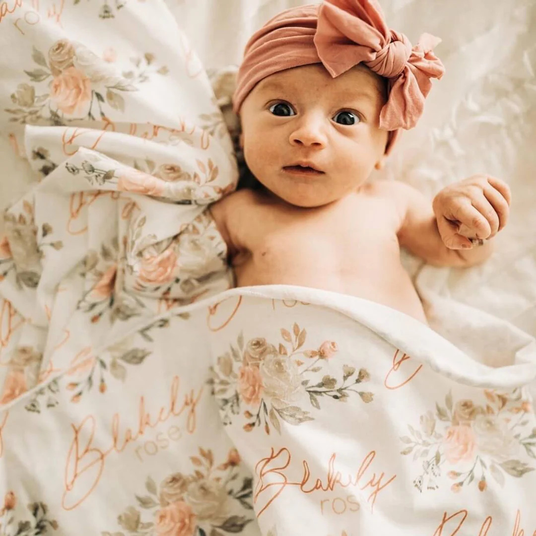Remi's Rose Vines Personalized Baby Name Swaddle Blanket | Caden Lane