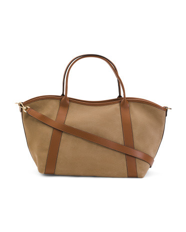 Made In Italy Leather And Suede Double Handle Tote | TJ Maxx