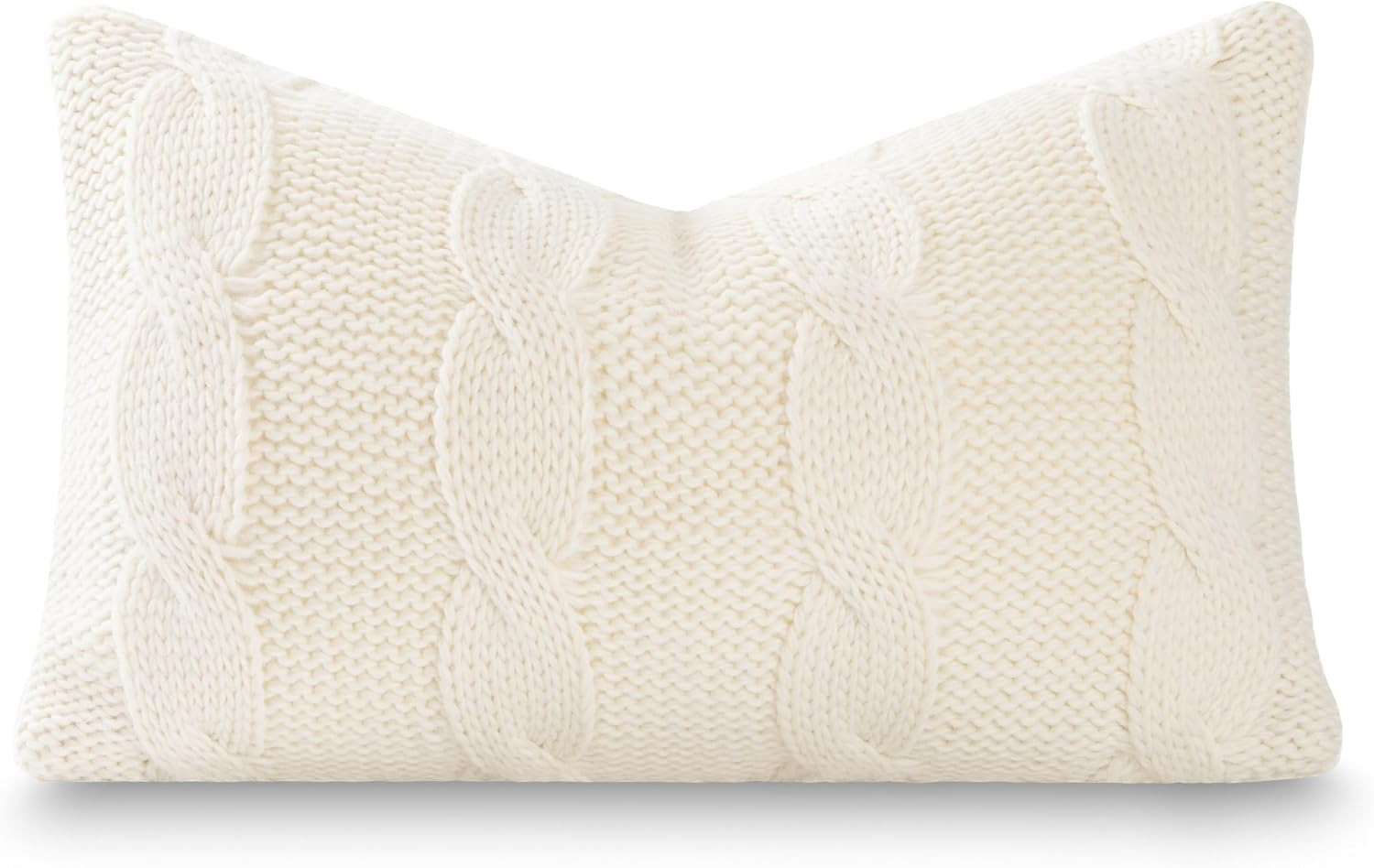 Hofdeco Premium Merino Wool Cable Knit Lumbar Pillow Cover, 12x20, Beige | Amazon (US)
