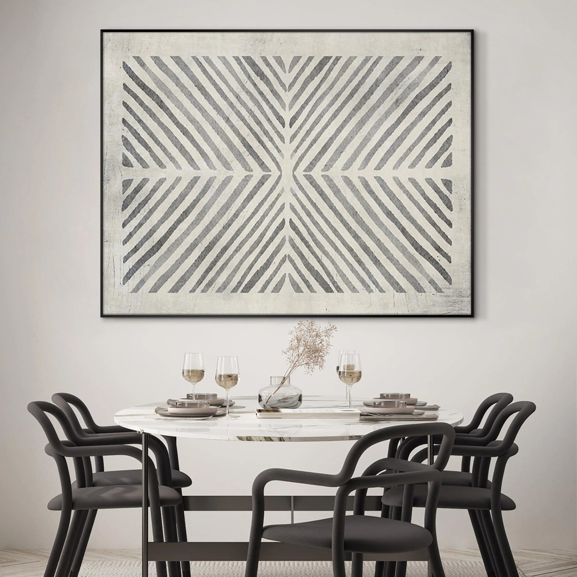 Modern Geometric Pattern Black and White Line Design Extra Large Framed Wall Art Print Decor (Fra... | Wayfair North America