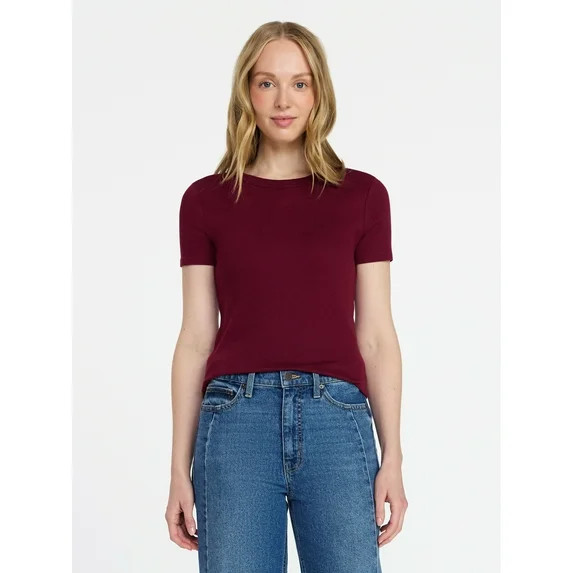 Time and Tru Women's Ribbed Tee with Short Sleeves, Sizes XS-XXXL | Walmart (US)